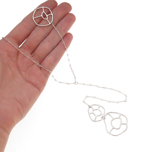925 Sterling Silver Vintage Modernist Belly Bar Chain Necklace 20"