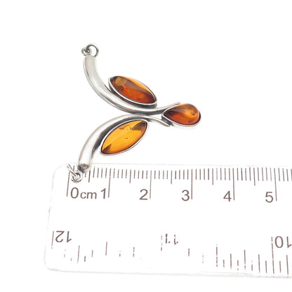 925 Sterling Silver Vintage Real Amber Modernist Centerpiece Pendant