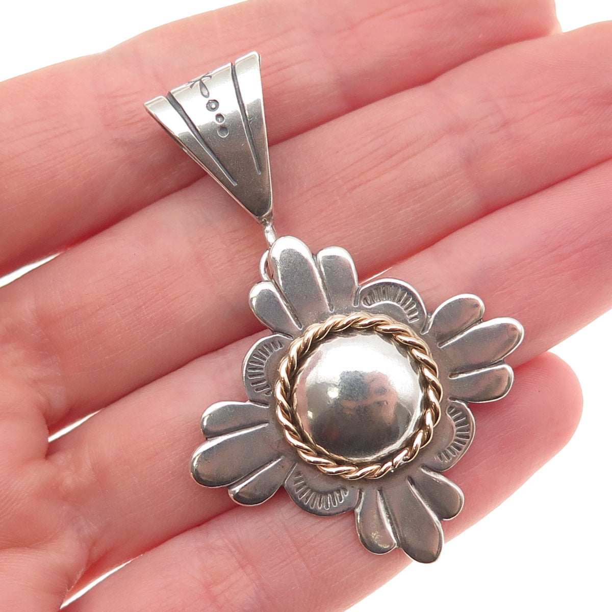 925 Sterling Silver 2-Tone Vintage Southwestern Cross Charm Pendant