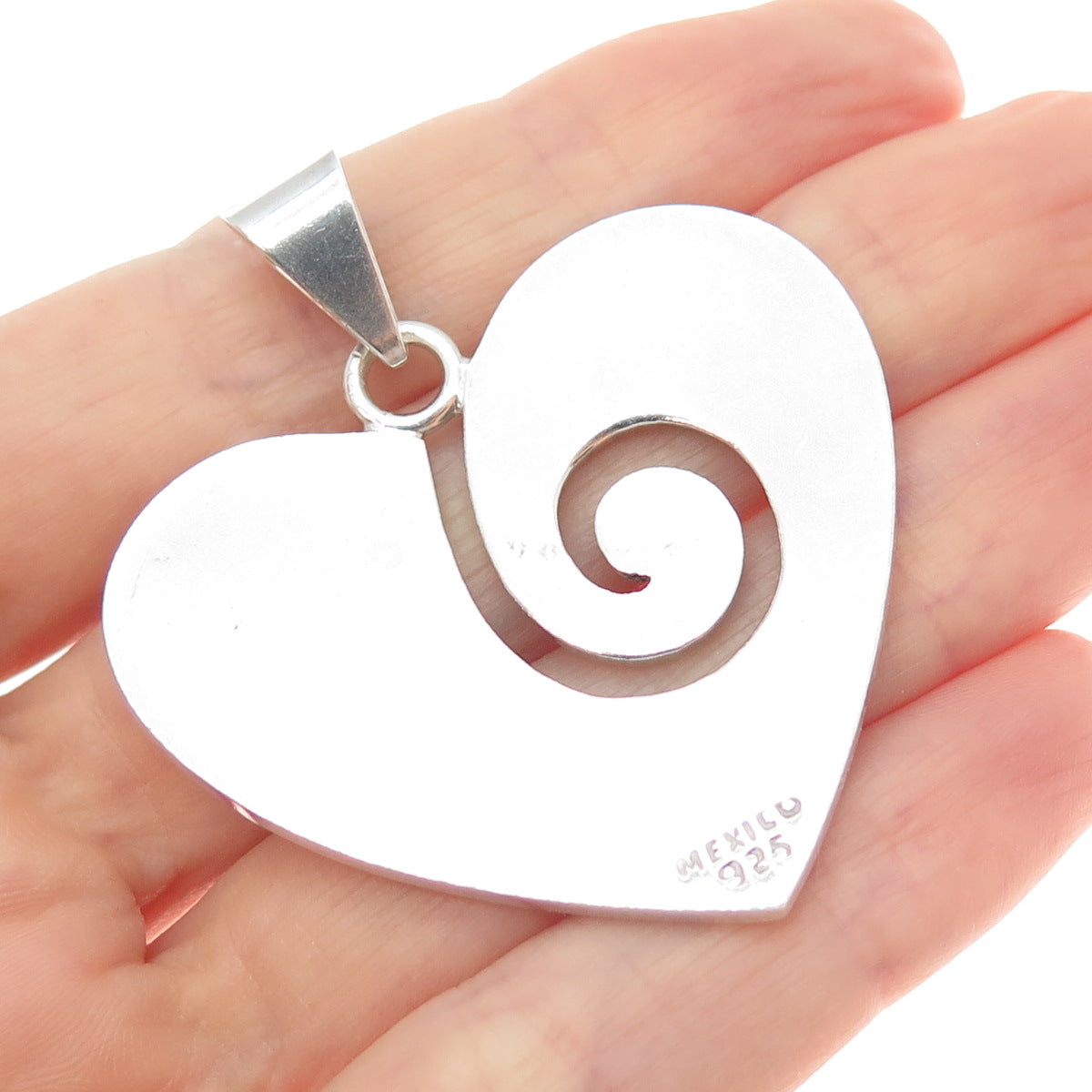 925 Sterling Silver Vintage Mexico Modernist Spiral Heart Charm Pendant