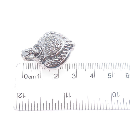 JUDITH RIPKA 925 Sterling Silver C Z Dual Sided Heart Charm Pendant