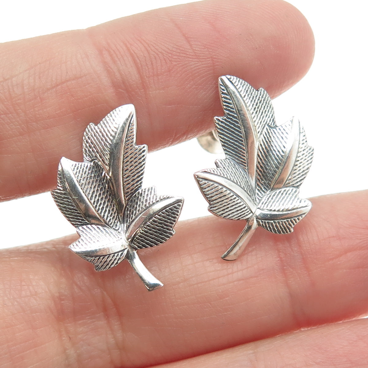 JEWELART 925 Sterling Silver Antique Art Deco Leaf Screw Back Earrings