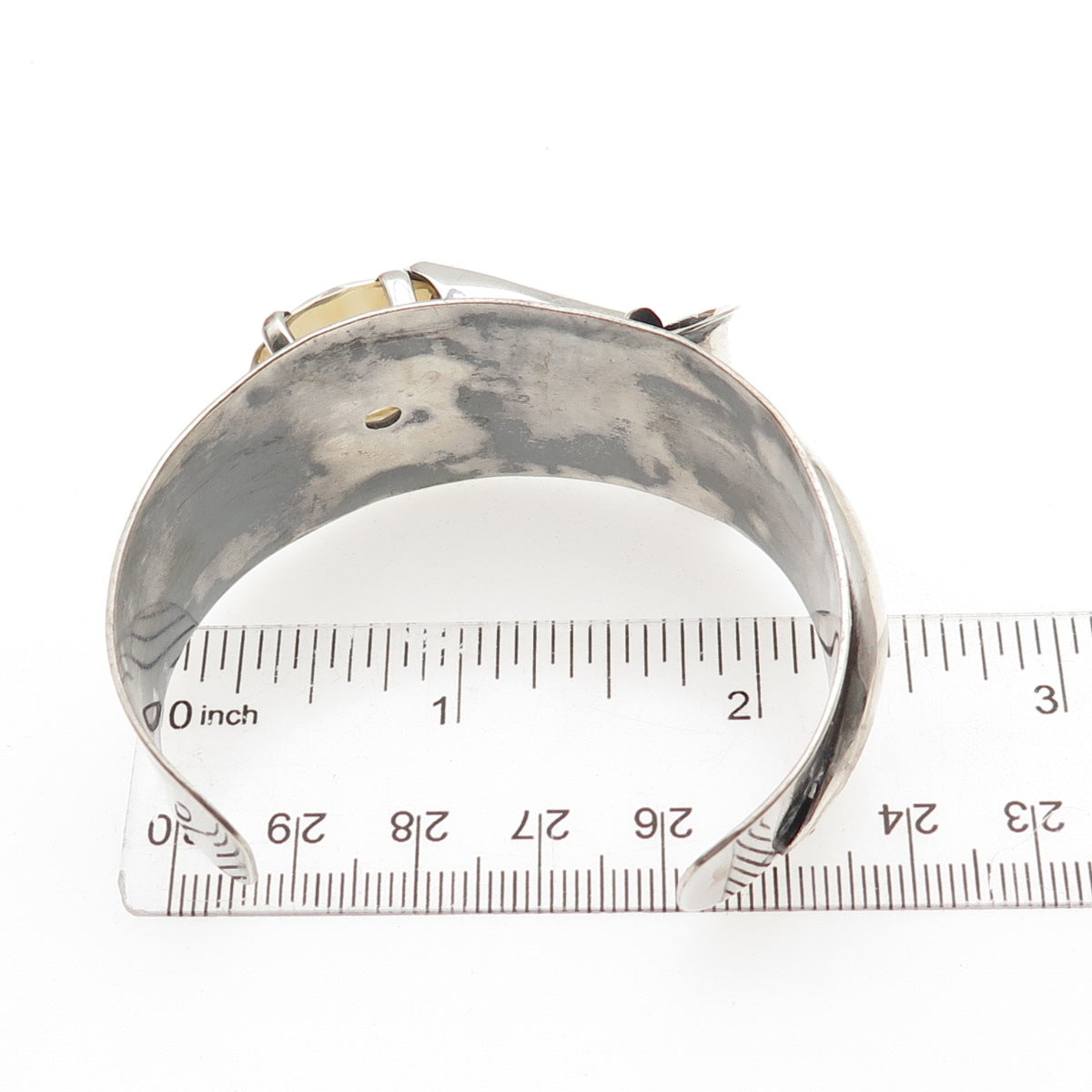 925 Sterling Silver Vintage Real Citrine Modernist Adjustable Cuff Bracelet 6.5"