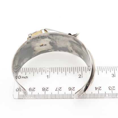 925 Sterling Silver Vintage Real Citrine Modernist Adjustable Cuff Bracelet 6.5"