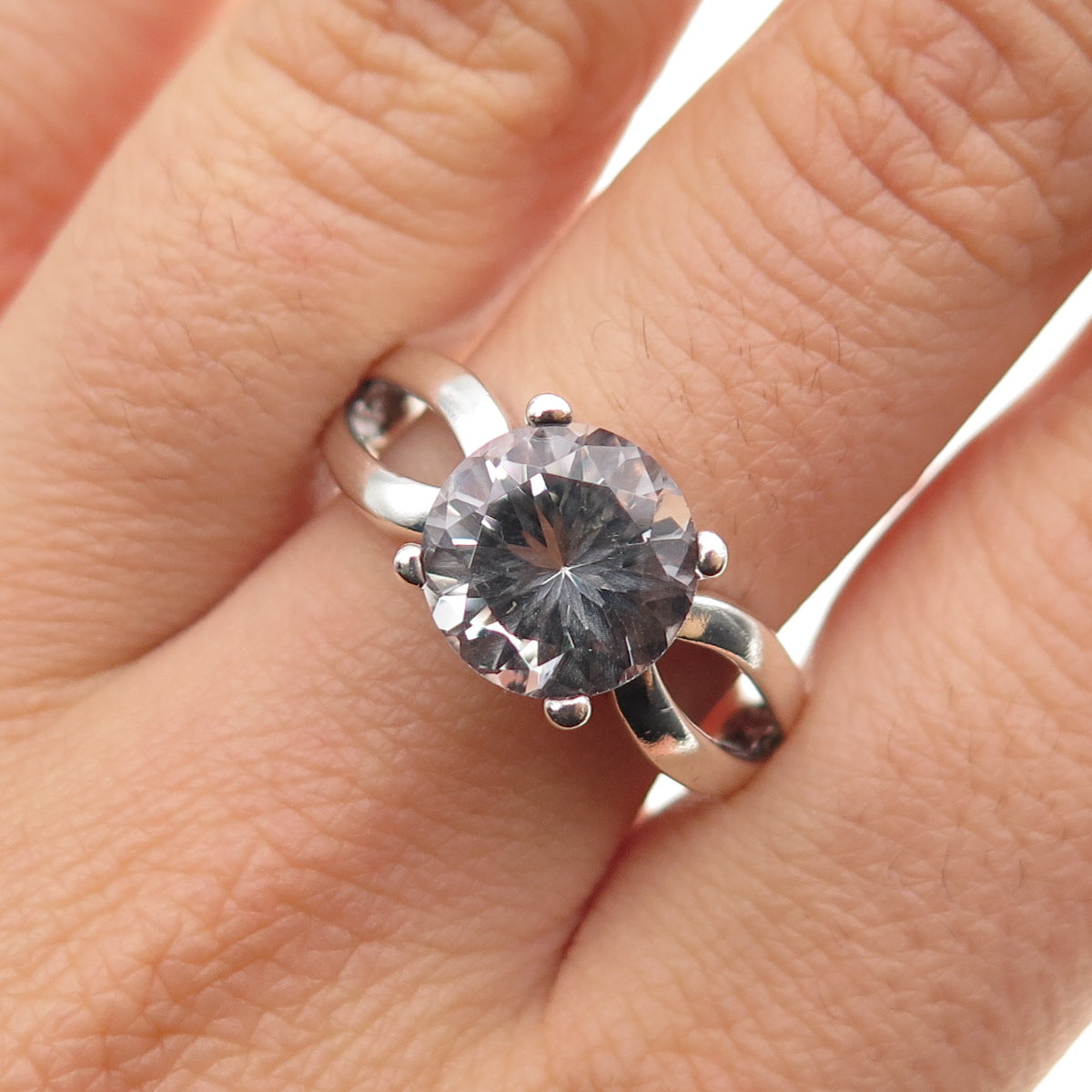 925 Sterling Silver Vintage Round-Cut C Z Engagement Ring Size 10