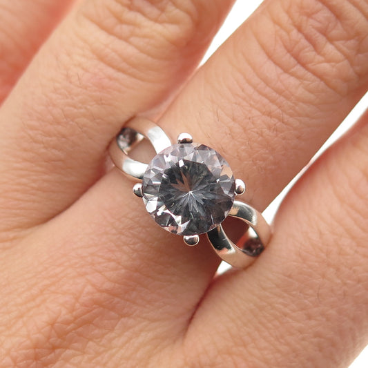 925 Sterling Silver Vintage Round-Cut C Z Engagement Ring Size 10