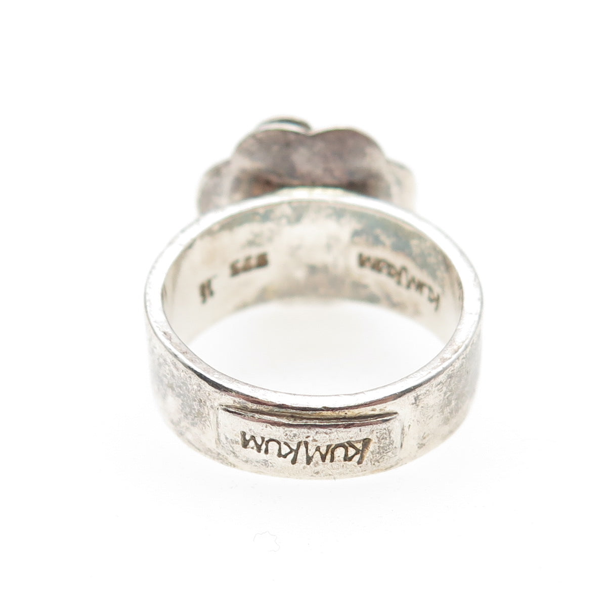 KumKum 925 Sterling Silver Vintage C Z Flower Oxidized Ring Size 7.5