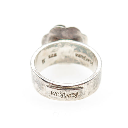 KumKum 925 Sterling Silver Vintage C Z Flower Oxidized Ring Size 7.5