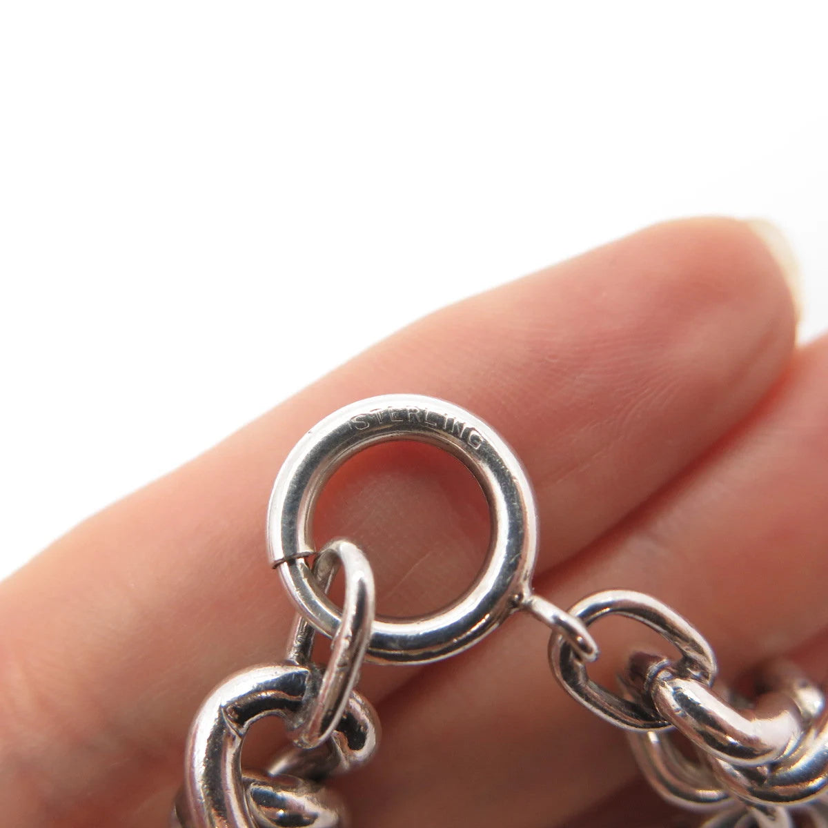 925 Sterling Silver Vintage Letter "S'' Initial Charm Cable Link Bracelet 7''