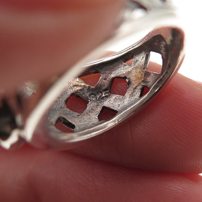 925 Sterling Silver Vintage Real Amber Woven Oxidized Ring Size 5.5