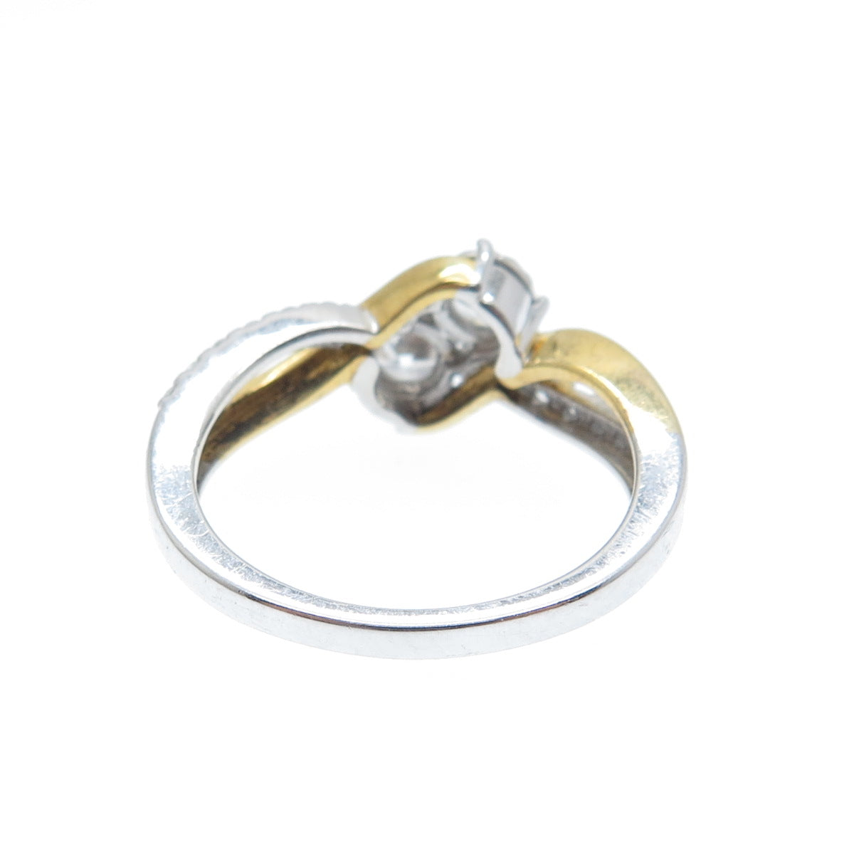 925 Sterling Silver 2-Tone Round-Cut C Z Engagement Ring Size 7