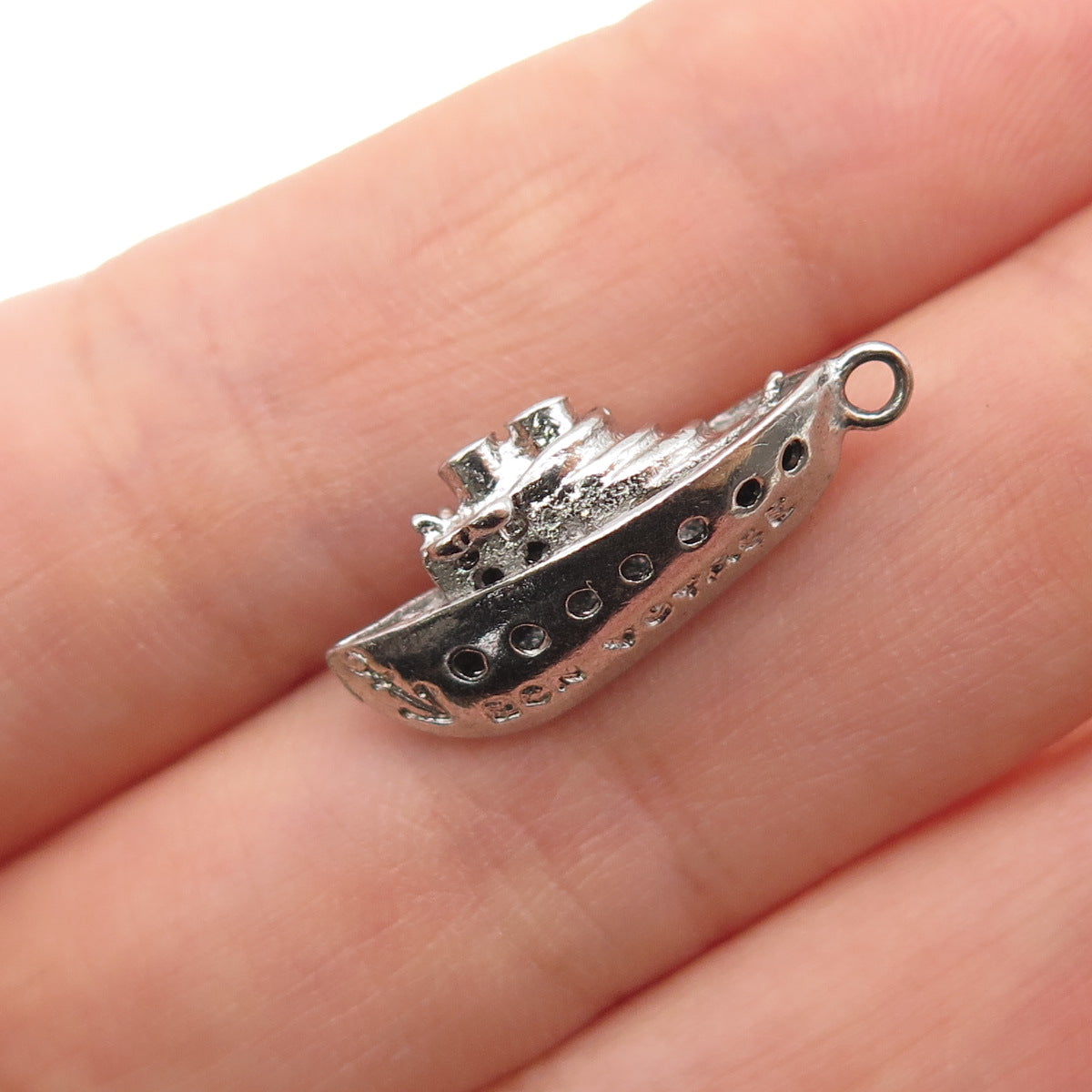 925 Sterling Silver Antique Art Deco Bon Voyage Cruise Ship Mini 3D Pendant