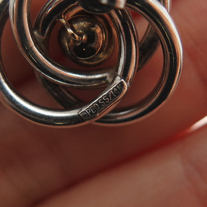 14K Gold & 925 Sterling Silver Vintage Modernist Trinity Flower Earrings