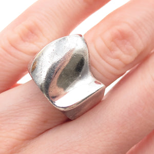 925 Sterling Silver Vintage Modernist Wavy Oxidized Ring Size 5.25