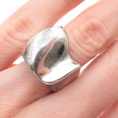 925 Sterling Silver Vintage Modernist Wavy Oxidized Ring Size 5.25