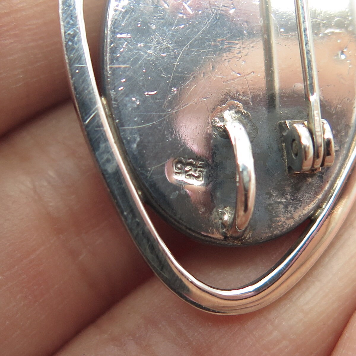 925 Sterling Silver Vintage Real Eilat Gemstone Pin Brooch / Pendant