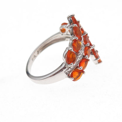 Chuck Clemency 925 Sterling Silver Real Diamond & Fire Opal Bypass Ring Size 8