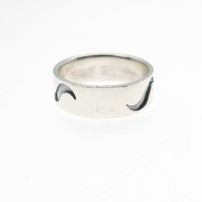 925 Sterling Silver Vintage Modernist Wavy Oxidized Band Ring Size 7.75