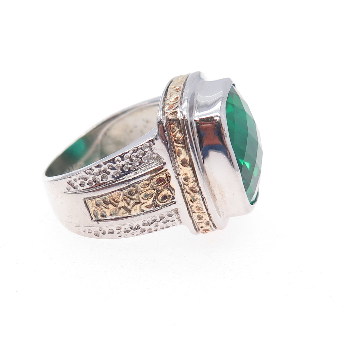 925 Sterling Silver 2-Tone Real Doublet Chrome Diopside Ring Size 7.25