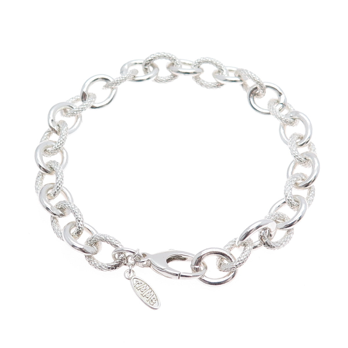 AMME 925 Sterling Silver Textured Cable Link Bracelet 8"