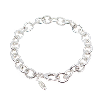 AMME 925 Sterling Silver Textured Cable Link Bracelet 8"