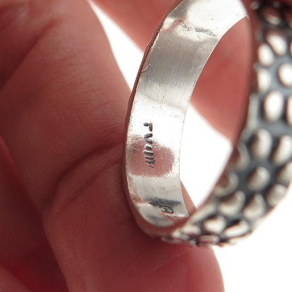925 Sterling Silver Vintage Mexico Flower Oxidized Band Ring Size 11.75