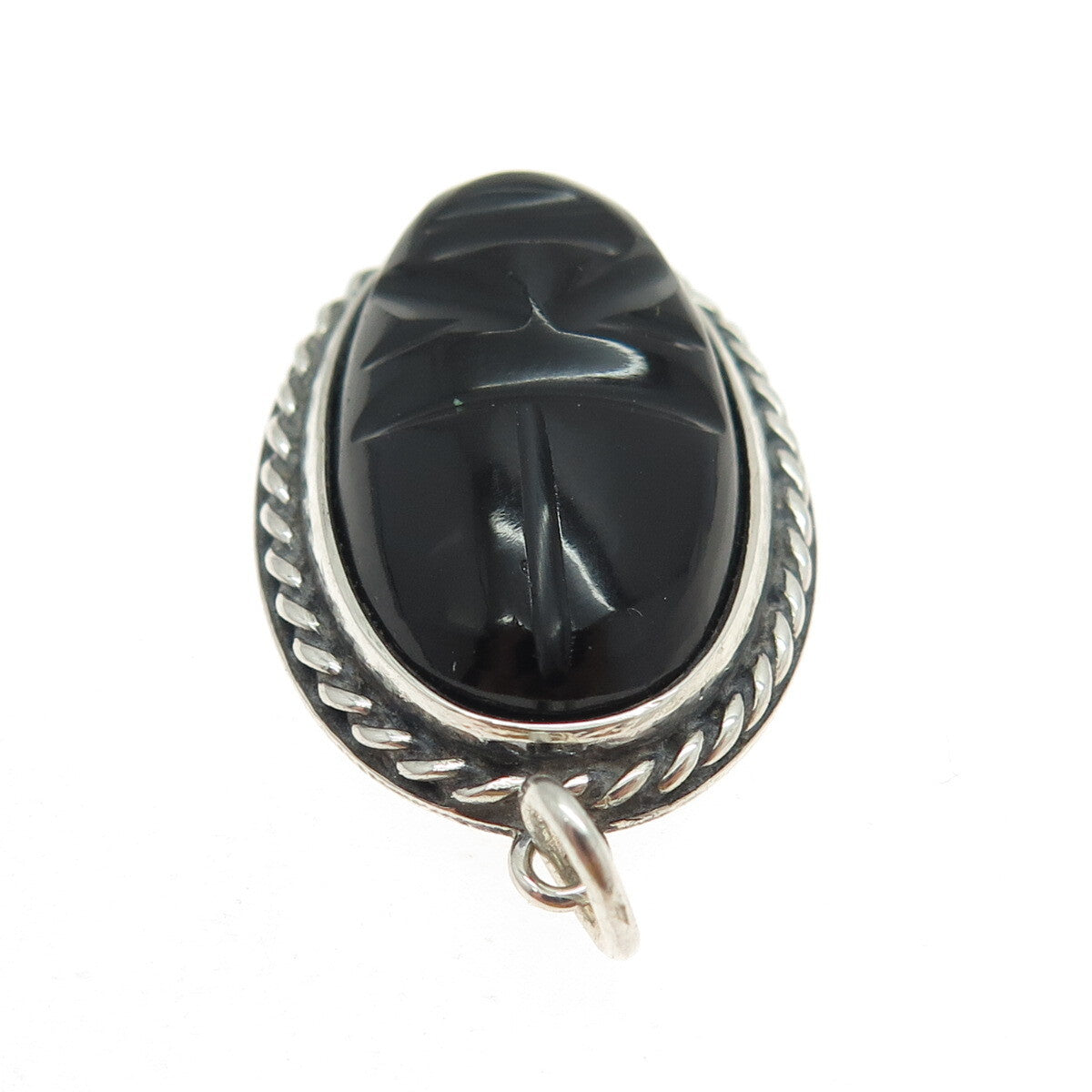 925 Sterling Silver Vintage Real Carved Black Onyx Gemstone Tribal Face Pendant