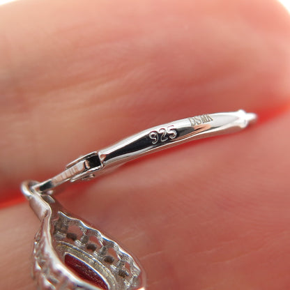 DSMK 925 Sterling Silver Real Red Garnet & C Z Teardrop Dangle Earrings