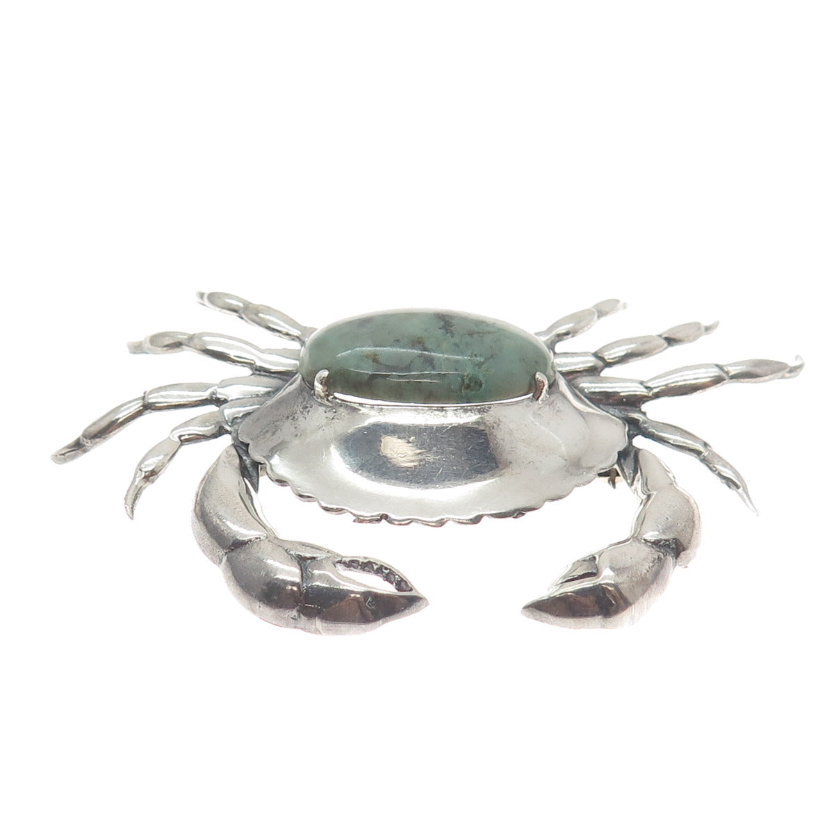 GREAT FALLS METAL WORKS 925 Sterling Silver Vintage Turquoise Gem Crab Brooch