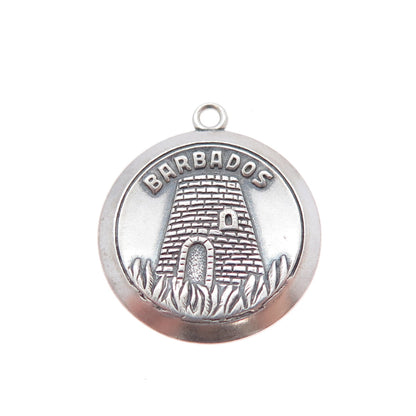 925 Sterling Silver Vintage Barbados Oxidized Charm Pendant