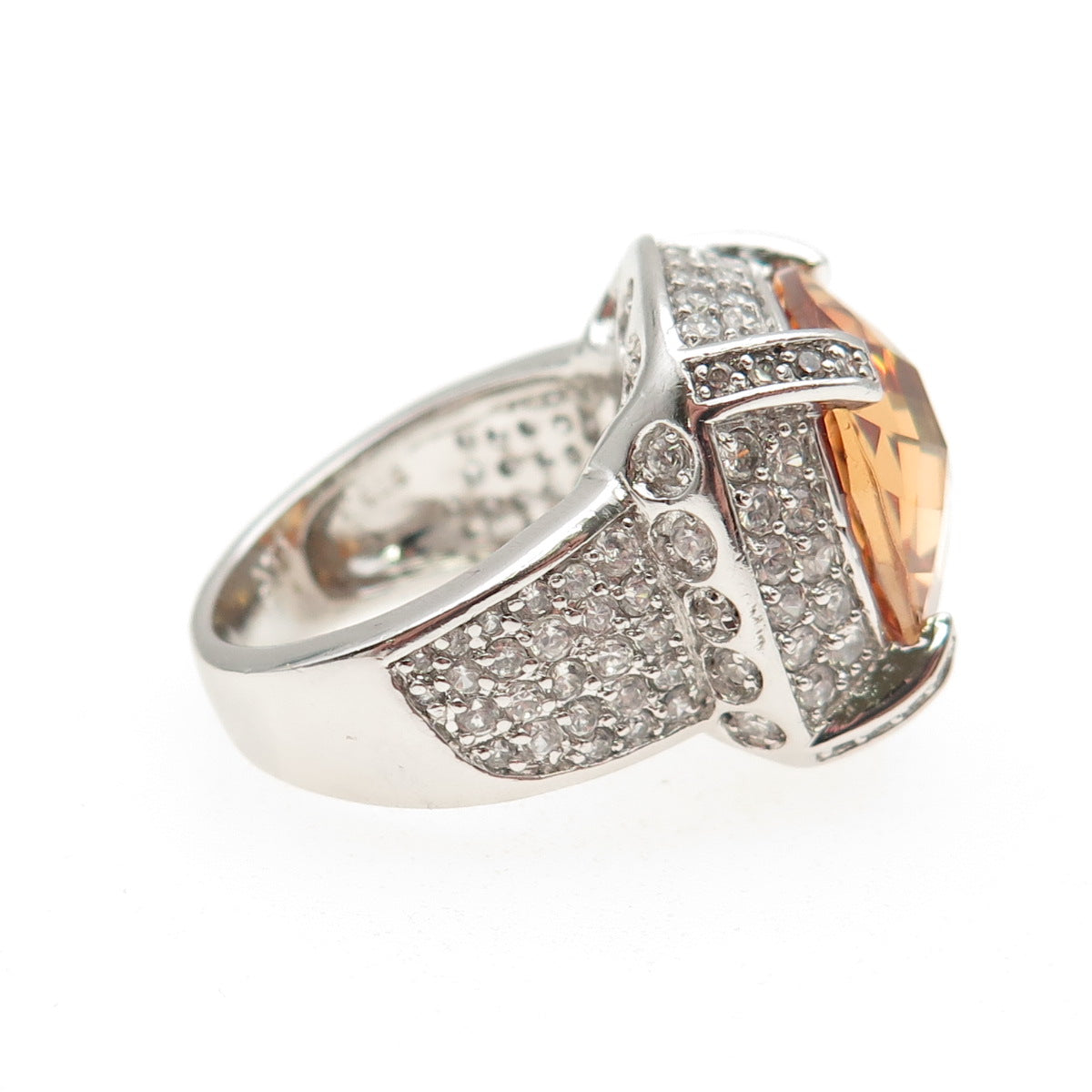 ANNIKA WITT 925 Sterling Silver Champagne & White C Z Ring Size 7.5