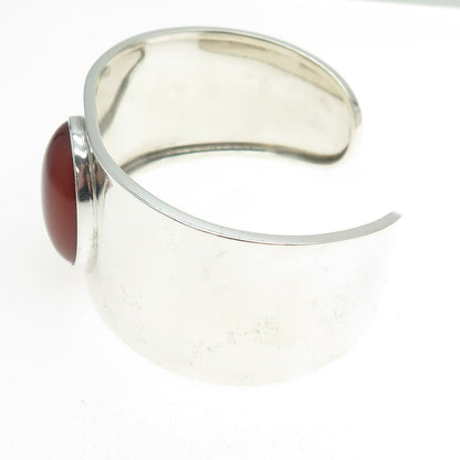 925 Sterling Silver Vintage Mexico Carnelian Gem Adjustable Cuff Bracelet 6.75"