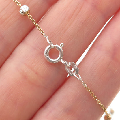 925 Sterling Silver 2-Tone Diamond-Cut Bead Station Cable Link Bracelet 7"