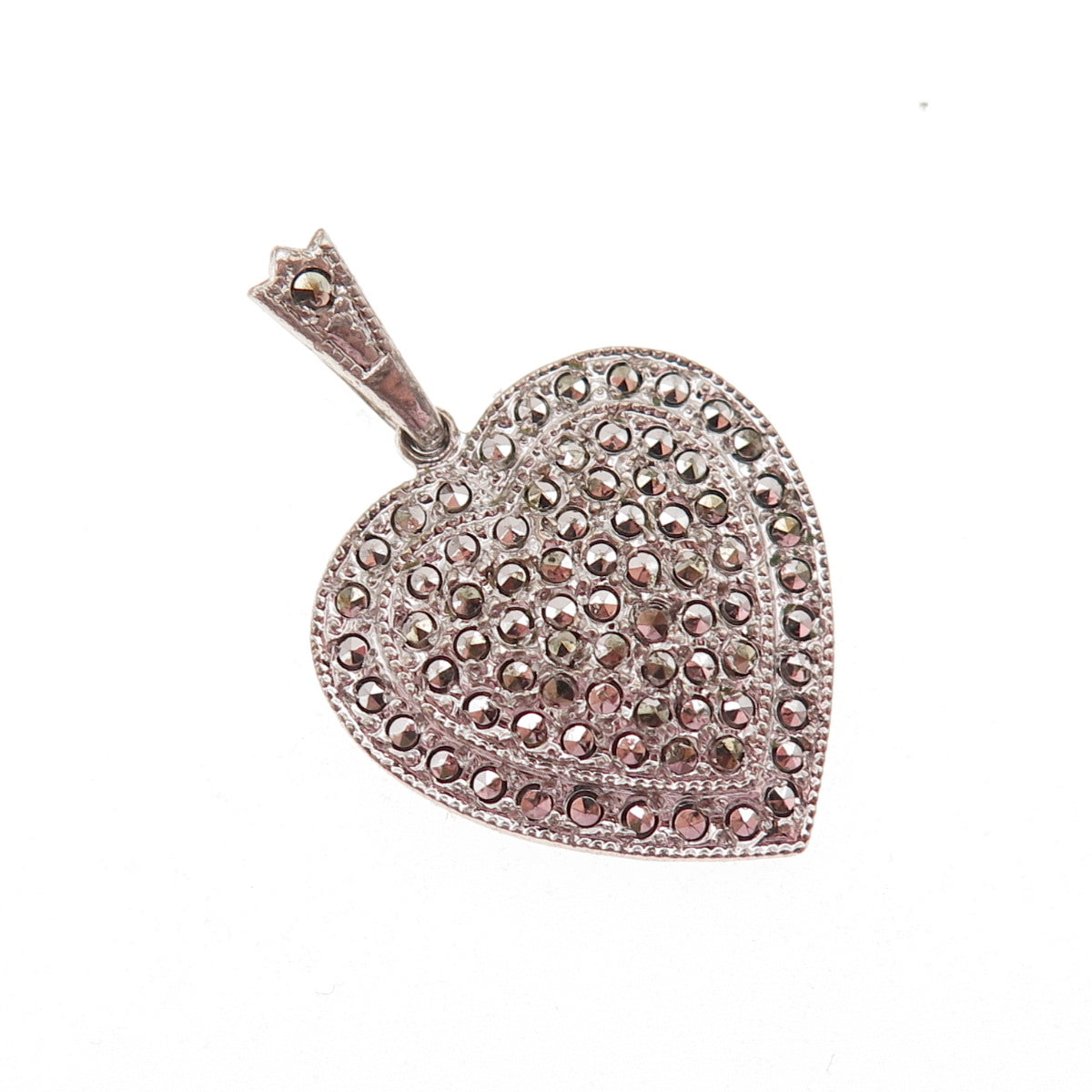 Theda 925 Sterling Silver Antique Art Deco Real Marcasite Heart Charm Pendant