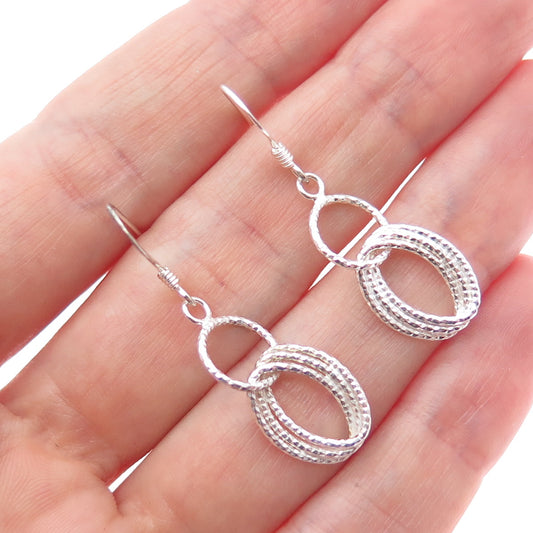 925 Sterling Silver Vintage Interlocked Oval Link Dangle Earrings