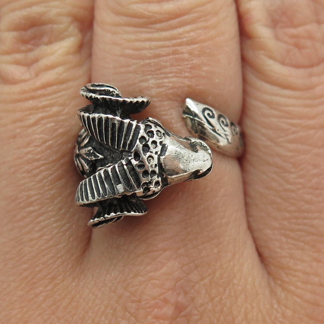 925 Sterling Silver Vintage M65 Aries Zodiac Oxidized Adjustable Ring Size 7.75