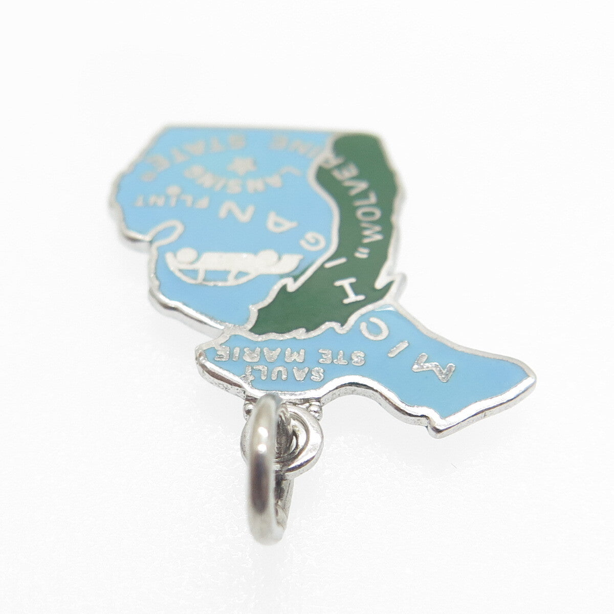 GRIFFITH & SONS 925 Sterling Silver Vintage Enamel Michigan Minimalist Pendant