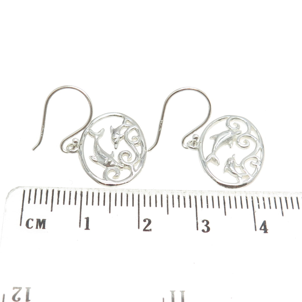 925 Sterling Silver Friendly Dolphin Dangling Earrings