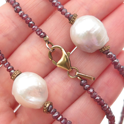 925 Sterling Gold Plated Vintage Real Baroque Pearl & Crystal Belly Necklace 72"