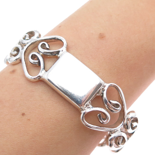 925 Sterling Silver Vintage Modernist Swirl Heart Adjustable Bracelet 6.75"
