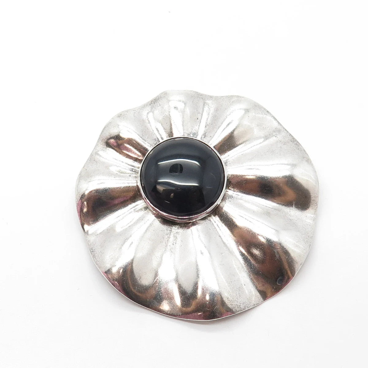 925 Sterling Silver Vintage Ingwa Inc. Real Black Onyx Gem Pin Brooch / Pendant