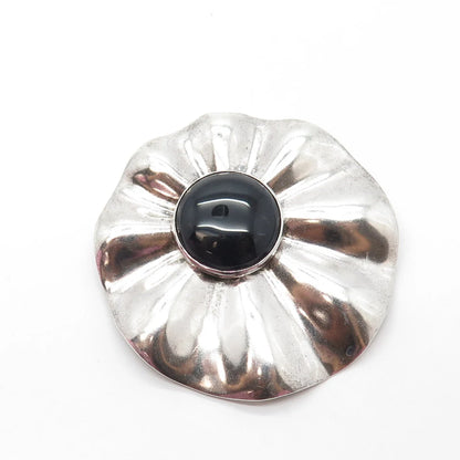 925 Sterling Silver Vintage Ingwa Inc. Real Black Onyx Gem Pin Brooch / Pendant