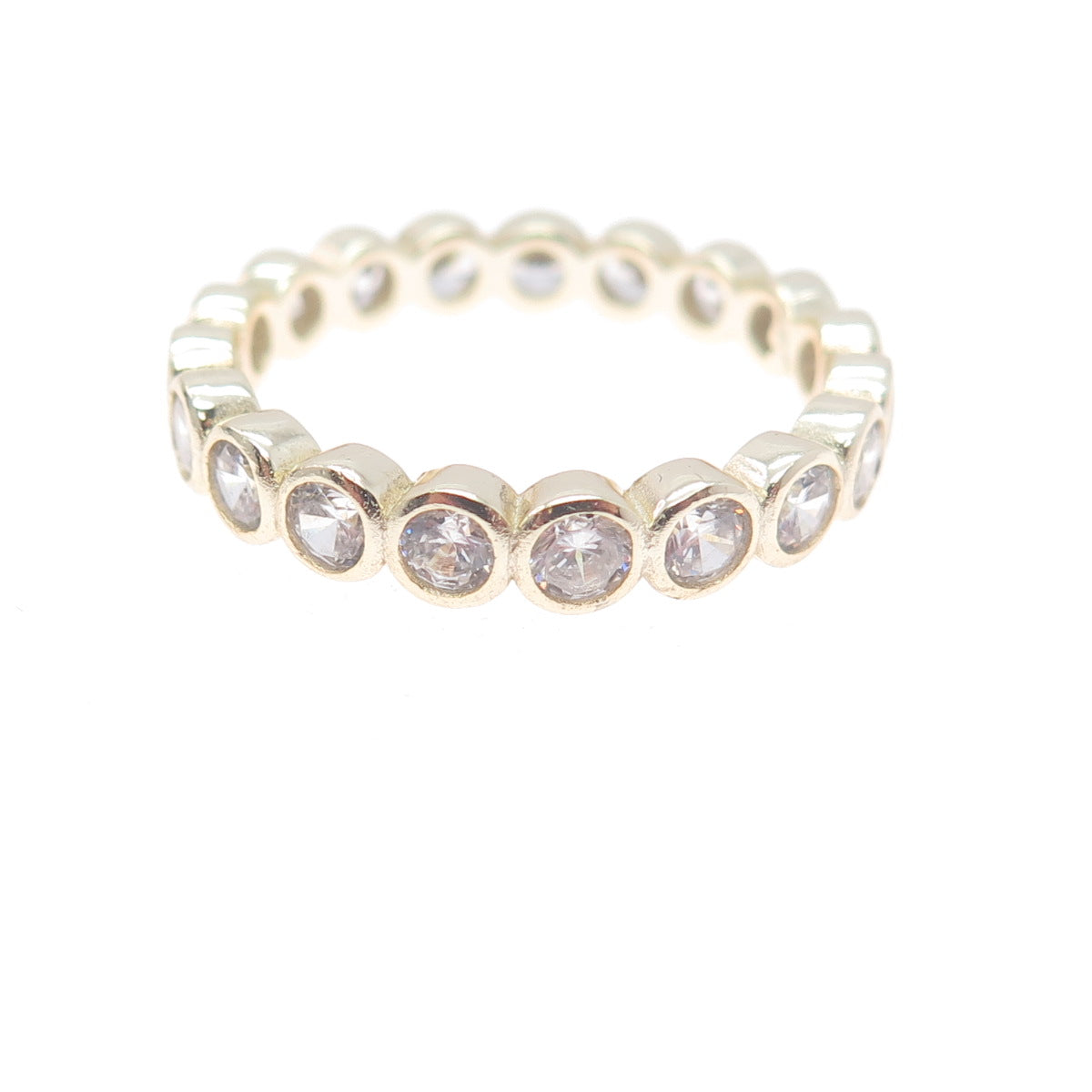 925 Sterling Silver Gold Plated Round-Cut C Z Eternity Band Ring Size 9.25