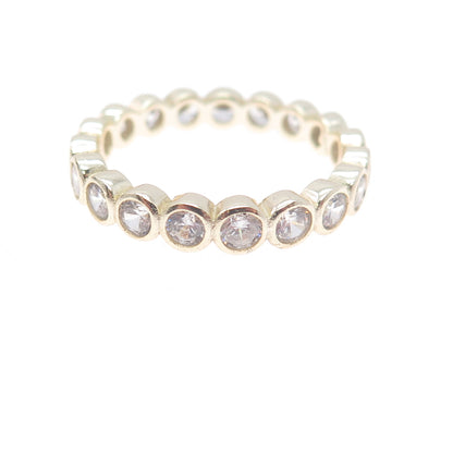925 Sterling Silver Gold Plated Round-Cut C Z Eternity Band Ring Size 9.25