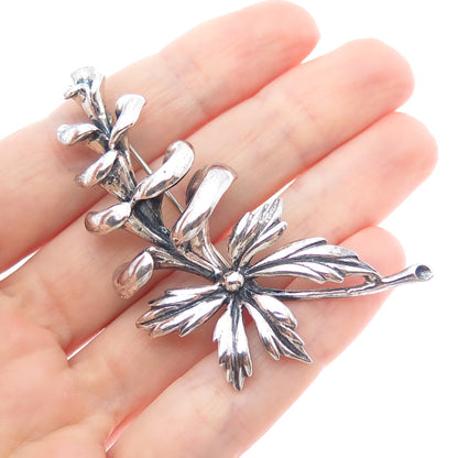 JEWELART 925 Sterling Silver Vintage Modernist Flower Oxidized Pin Brooch