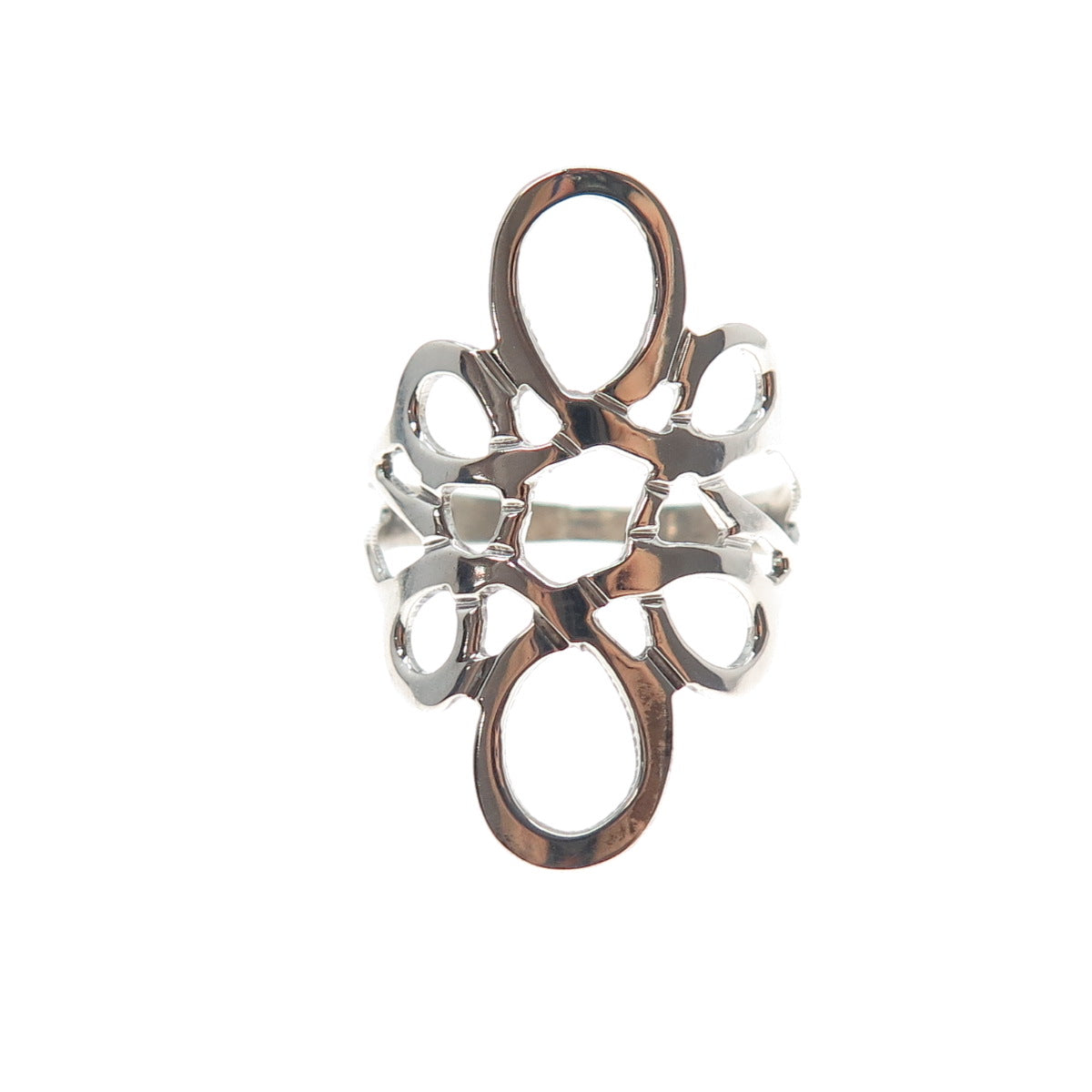 925 Sterling Silver Vintage Mexico Modernist Flower Ring Size 8.25