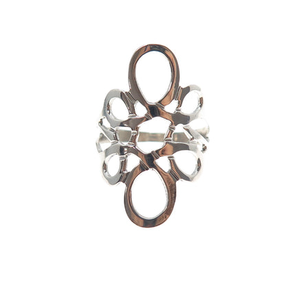 925 Sterling Silver Vintage Mexico Modernist Flower Ring Size 8.25