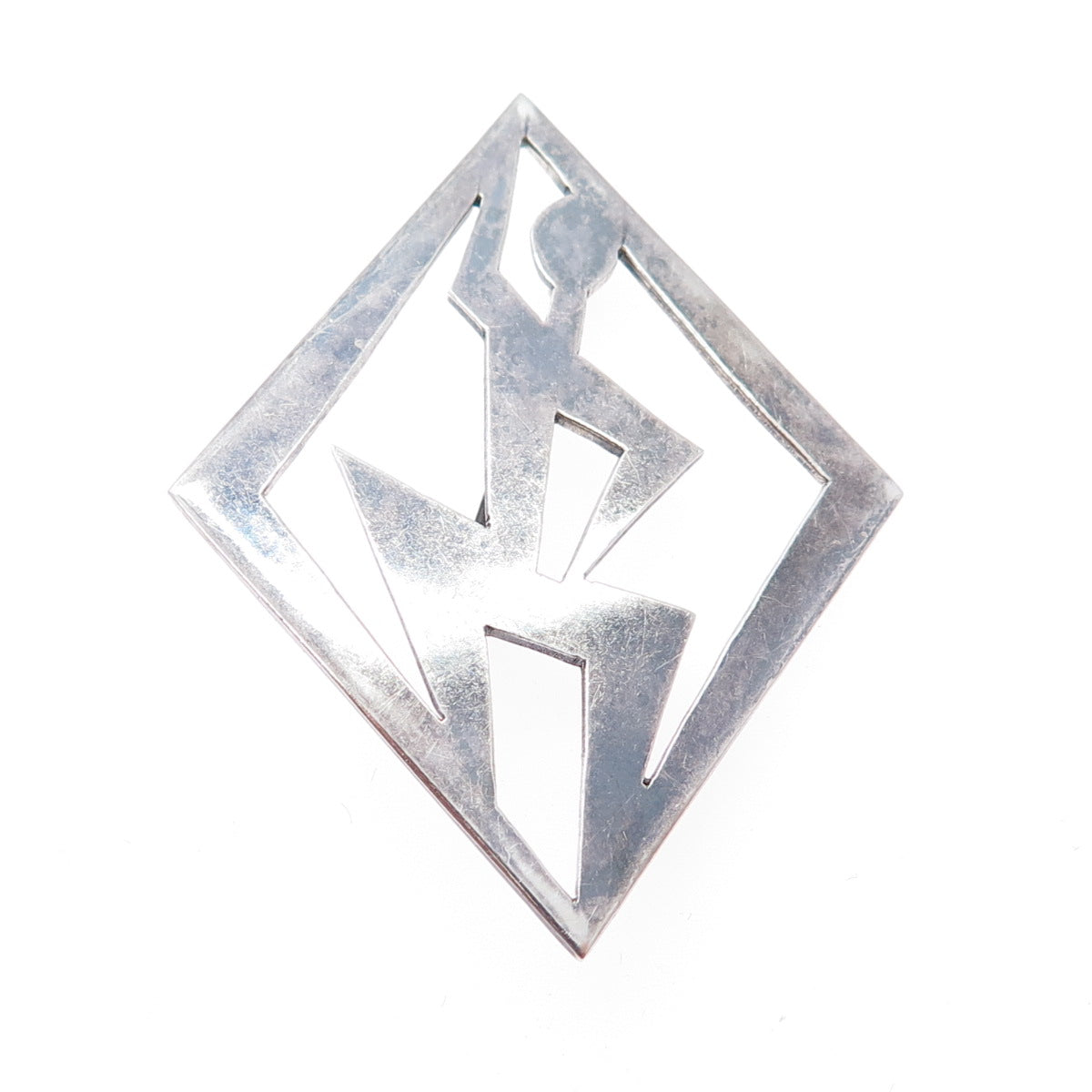 STELLA POPOWSKI Sterling Silver Vintage Mexico Abstract Man Oxidized Pin Brooch