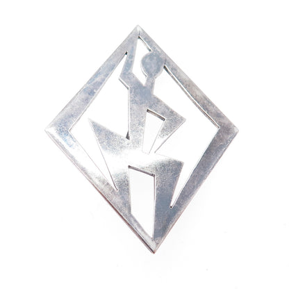 STELLA POPOWSKI Sterling Silver Vintage Mexico Abstract Man Oxidized Pin Brooch