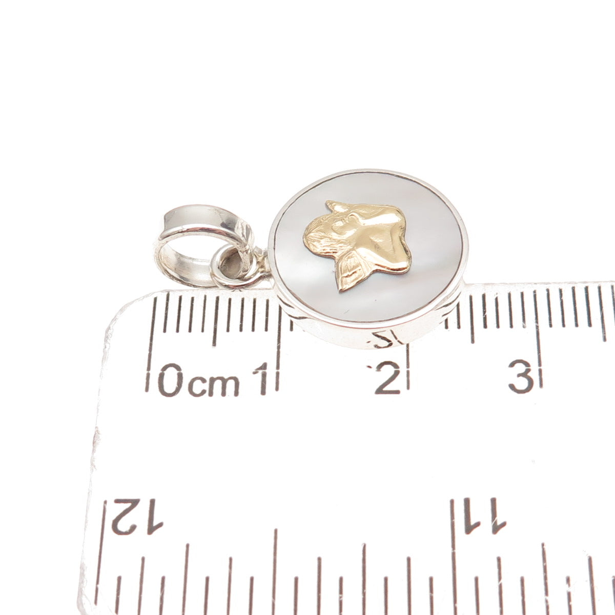950 Silver 18K Gold Vintage Real MOP Cherub Charm Pendant